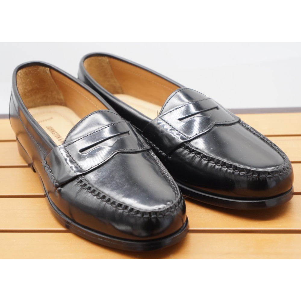 Johnston & Murphy Hayes Penny Loafer Black Brush-Off Leather Premium Men's 8M